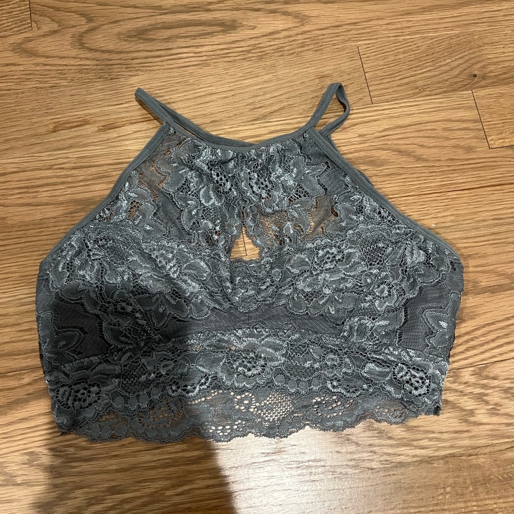 Grey Lacey bralette - keyhole front with an open back